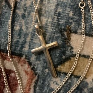Solid Sterling Silver Cross Minimalist Necklace Handmade 925 Jewelry 18" Chain